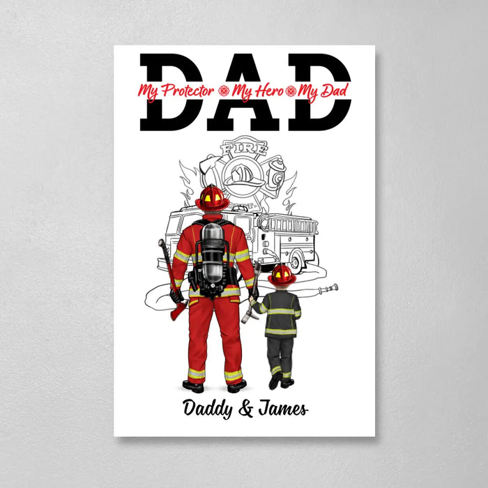 To My Dad - Personalized Gifts Custom Firefighter Canvas for Family, Firefighter Gifts