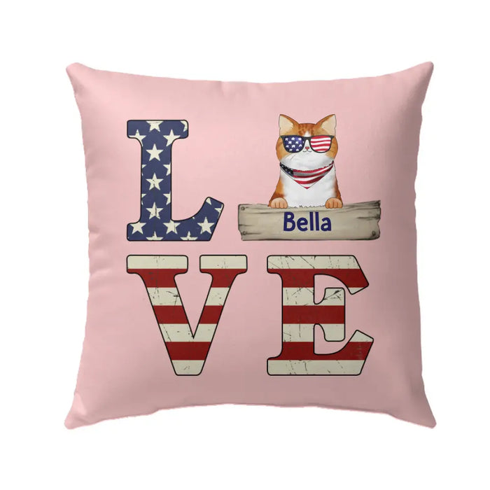 Personalized Pillow, Americans Love Cats, Custom Gift For 4th Of July And Cat Lovers