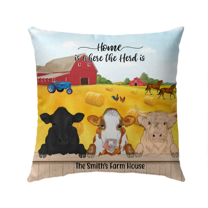 Personalized Pillow, Cow Peeking Farm, Gift For Farmers, Cow Lovers