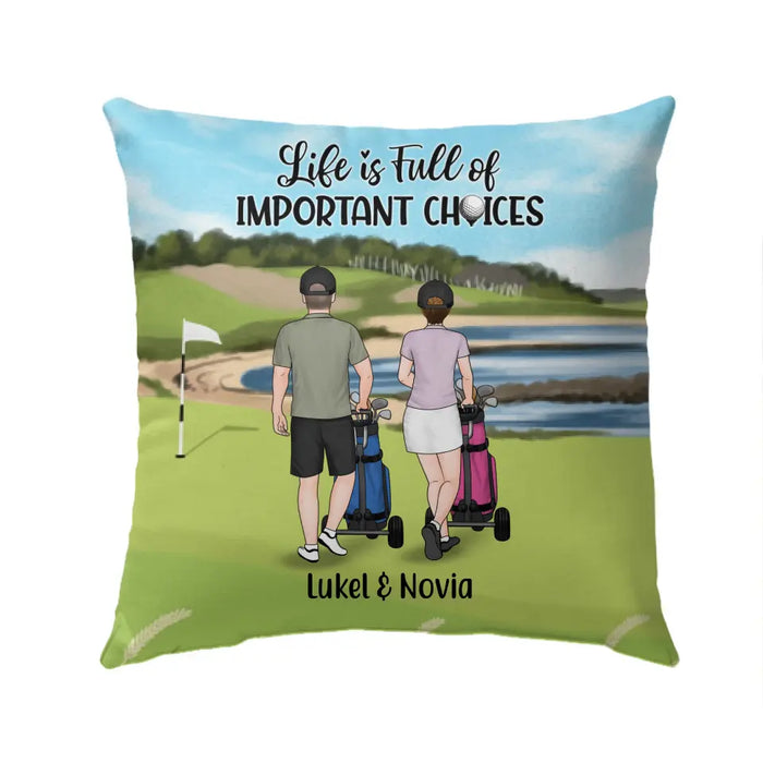 Personalized Pillow, Golf Pushing Cart Partners - Couple And Friends, Gift For Golf Lovers