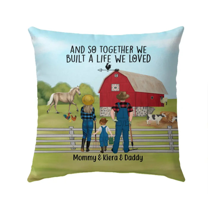 Personalized Pillow, Farming Couple And Kids, Gift For Farmers Family