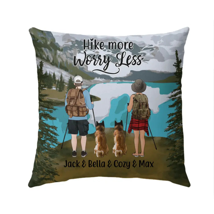 Personalized Pillow, Couple Hiking With Dogs - Gift for Hikers, Dog Lovers