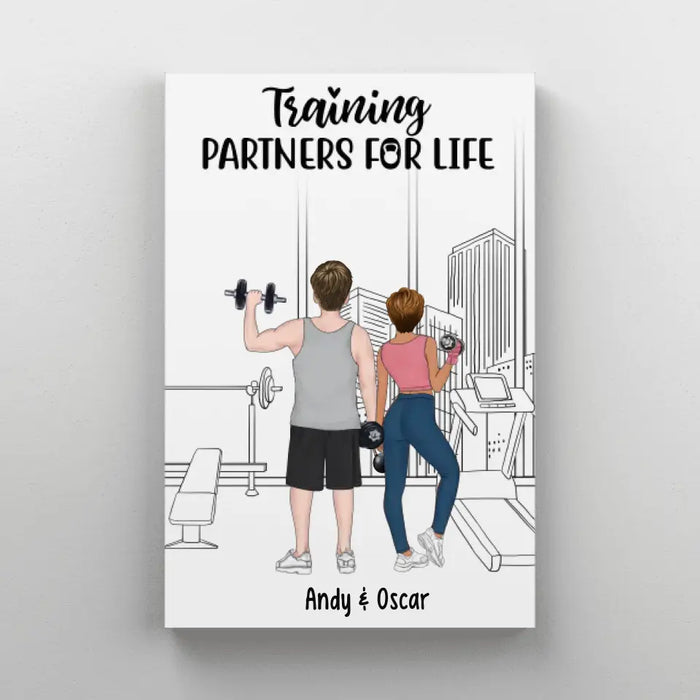 Training Partners for Life - Personalized Gifts for Custom Fitness Canvas for Couples, Fitness Lovers, Gym Lovers