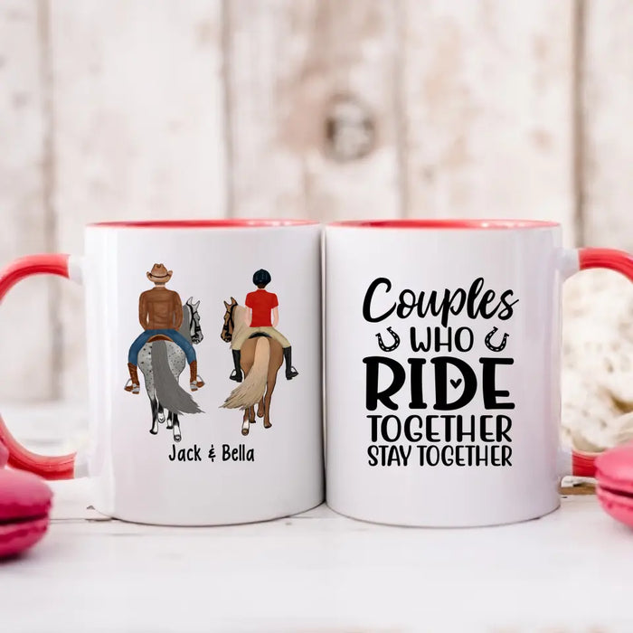 Couples Who Ride Together Stay Together - Personalized Gifts Custom Horse Riding Mug for Couples, Horse Riding