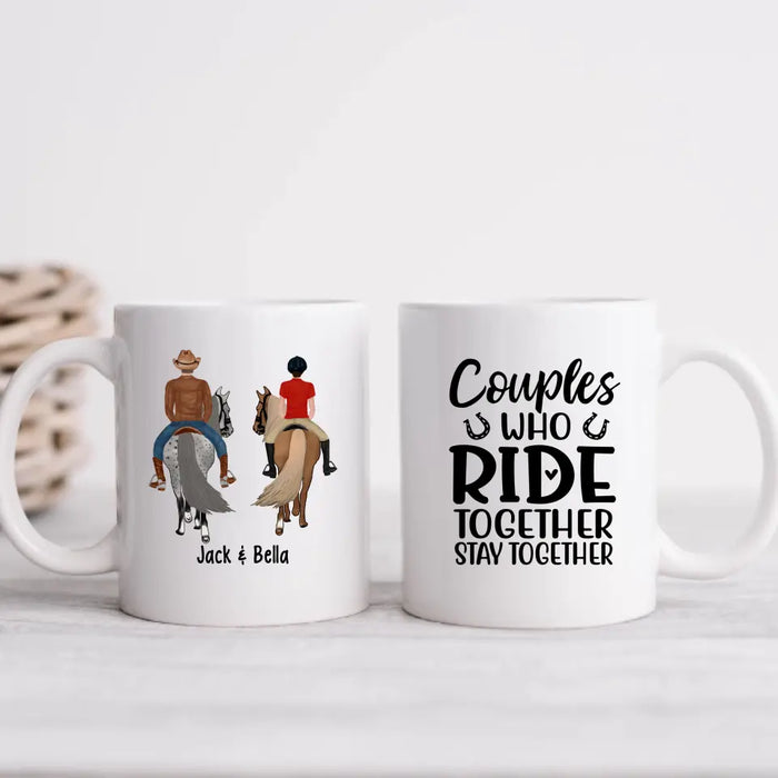 Couples Who Ride Together Stay Together - Personalized Gifts Custom Horse Riding Mug for Couples, Horse Riding