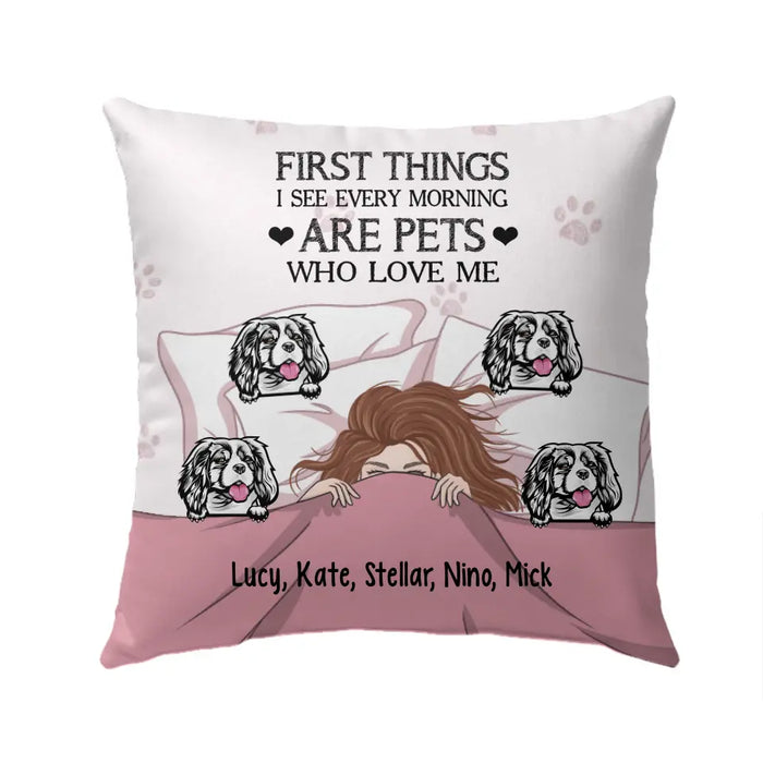 Personalized Pillow, Sleeping Girl With Dogs, Gift For Dog Lovers