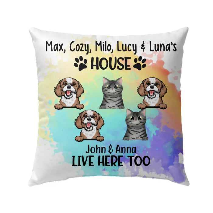 Personalized Pillow, Dog/Cat's House, Peeking Dogs/Cats, Gift for Family, Dog Lover, Cat Lover