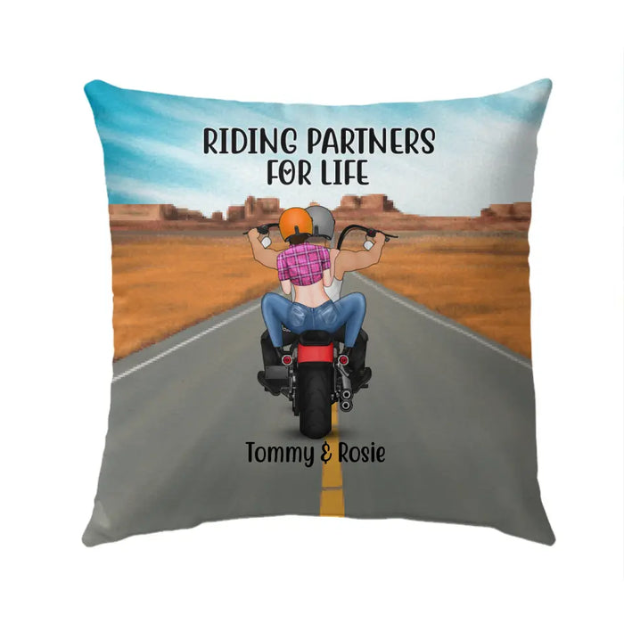 Personalized Pillow, Motorcycle Couple - Riding Partners For Life, Gift For Motorcycle Lovers