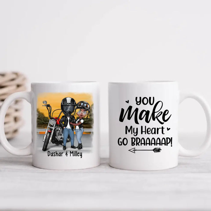 Motorcycle Couple Hugging, Riding Partners - Personalized Mug For Motorcycle Lovers, Bikers