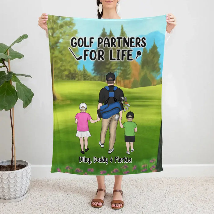 Golf Partners for Life Dad Mom Kids - Personalized Gifts Custom Golf Blanket for Family, Golf Lovers