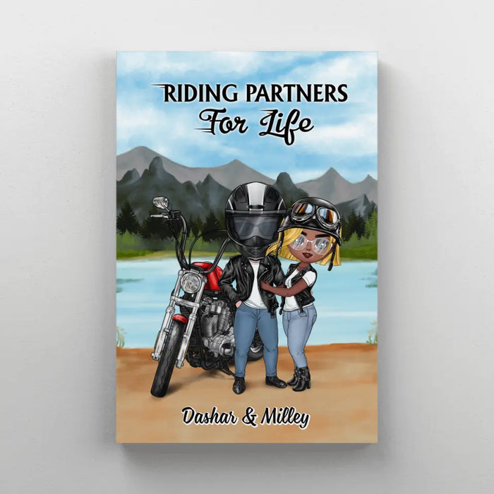 Motorcycle Couple Hugging, Riding Partners - Personalized Canvas For Motorcycle Lovers, Bikers