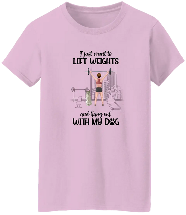 Personalized T-Shirt, Girl Lifting Weights with Dogs, Gift for Workout Lovers, Dog Lovers