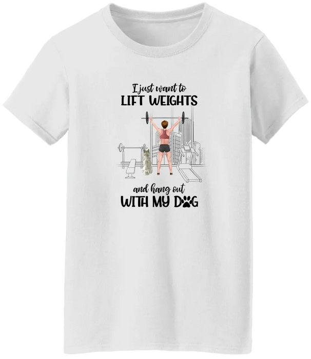 Personalized T-Shirt, Girl Lifting Weights with Dogs, Gift for Workout Lovers, Dog Lovers