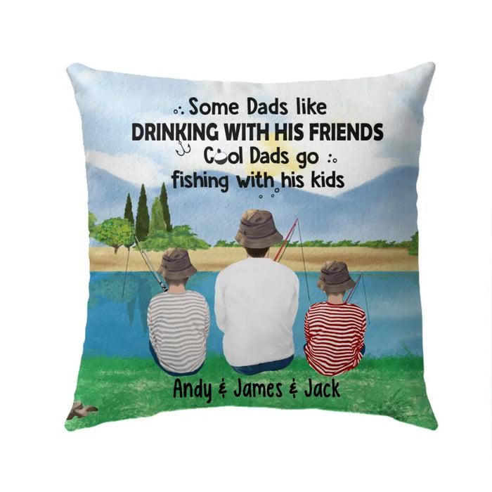 Cool Dads Go Fishing With Their Kids - Personalized Gifts Custom Fishing Pillow For Kids And Dad, Fishing Lovers