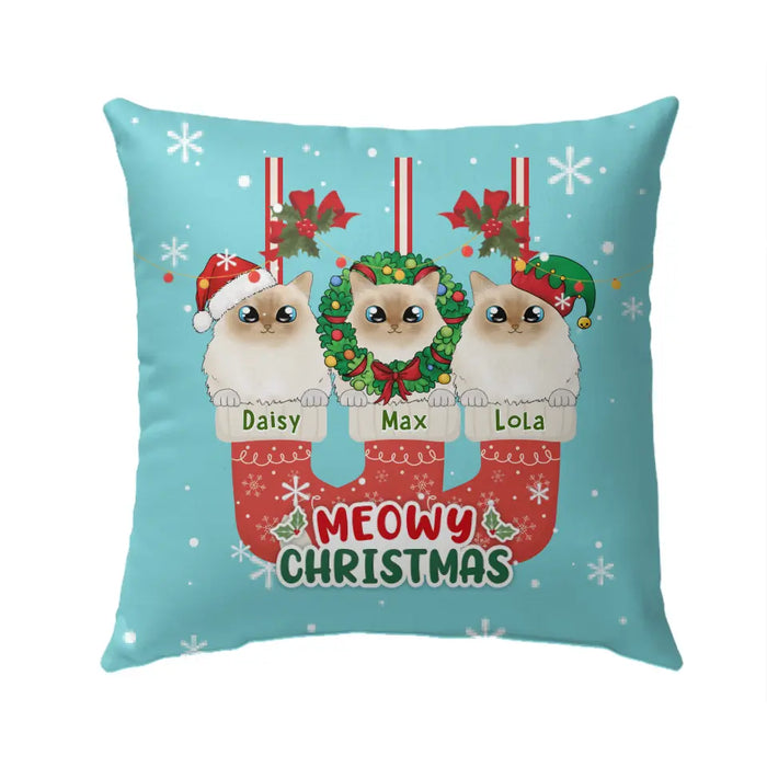 Personalized Pillow, Meowy Christmas, Christmas Gifts For Cat Lovers