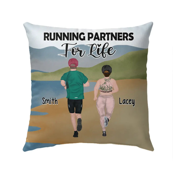 Personalized Pillow, Running Partners For Life, Gift For Running Couple And Friends