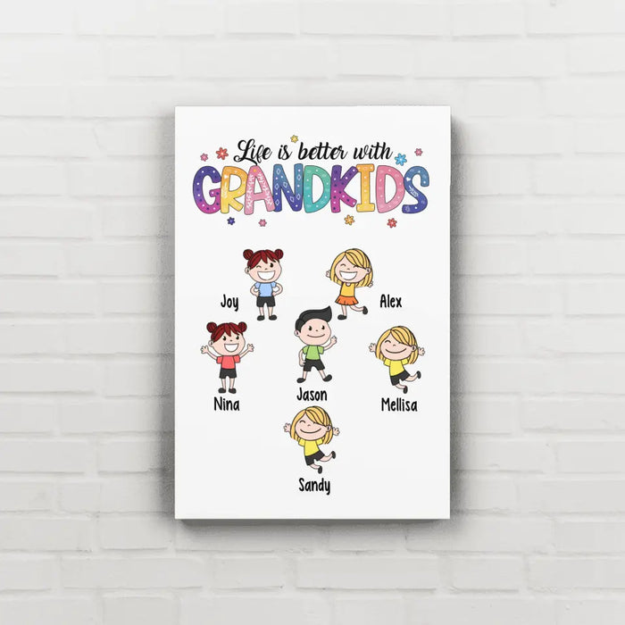 Life Is Better with Grandkids - Personalized Gifts Custom Canvas for Grandma, Nana