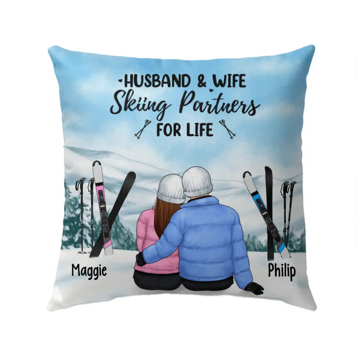 Skiing Partners For Life - Personalized Pillow For Couples, For Her, For Him, Skiing