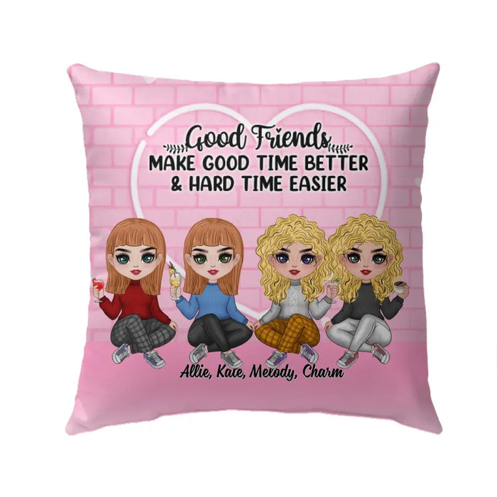 Up To 4 Chibi Good Friends Make Good Time Better - Personalized Pillow For Her, Friends, Sister