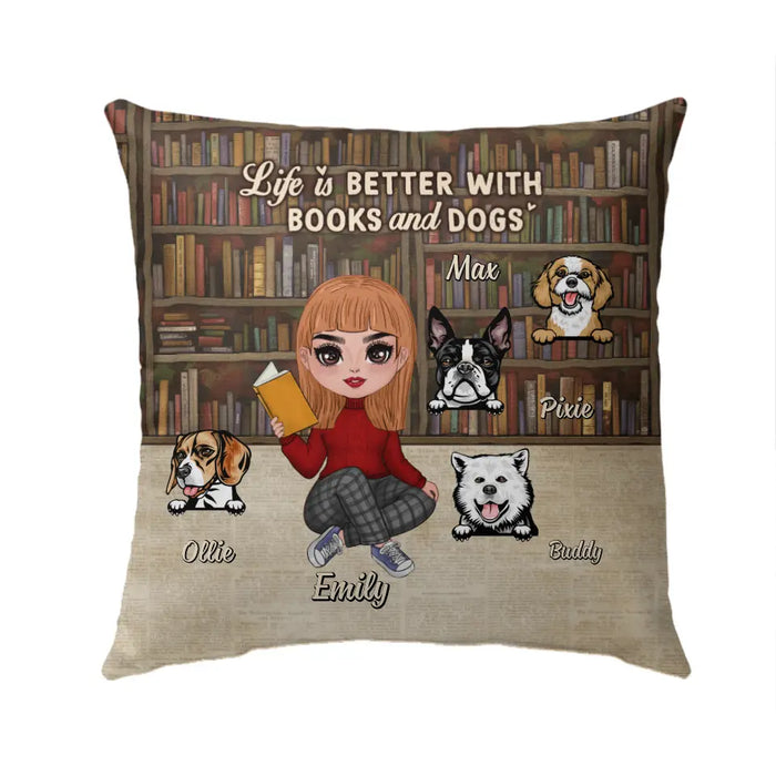 Life Is Better with Books and Dogs - Personalized Gifts Custom Dog Pillow for Dog Mom, Dog Lovers