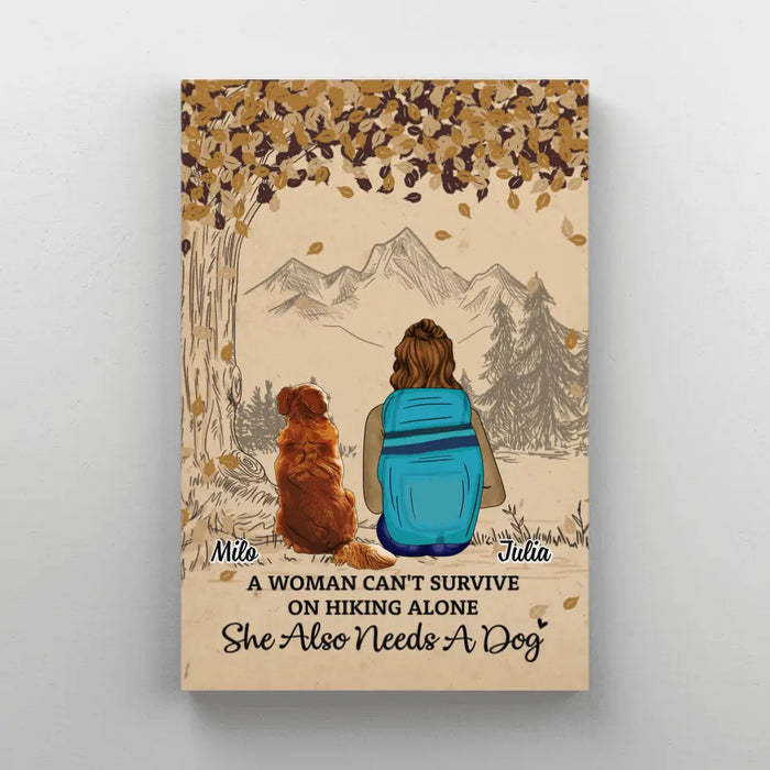 Woman Hiking With Dog - Personalized Canvas For Her, Dog Lovers, Hiking