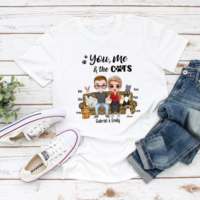 You Me and the Cats - Personalized Gifts Custom Cat Shirt for Couples and Cat Lovers