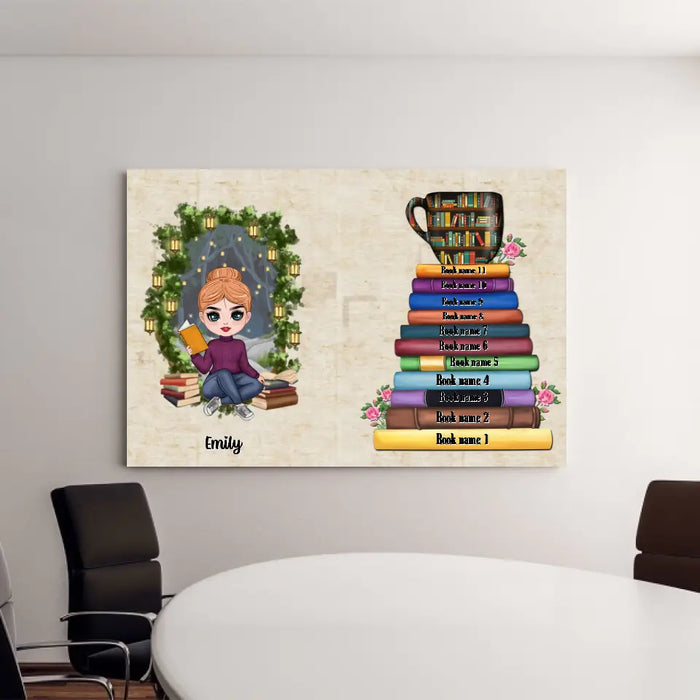 Girl Reading Book Custom Book Titles - Personalized Gifts Custom Reading Canvas For Her, Book Lovers