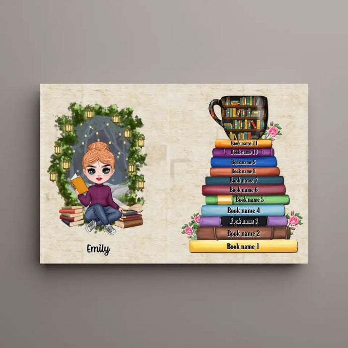 Girl Reading Book Custom Book Titles - Personalized Gifts Custom Reading Canvas For Her, Book Lovers