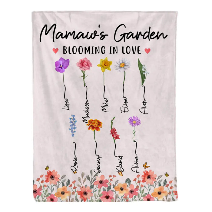 Mamaw's Garden Blooming in Love - Personalized Gifts Custom Flowers Blanket for Grandma Mom, Flowers Lovers