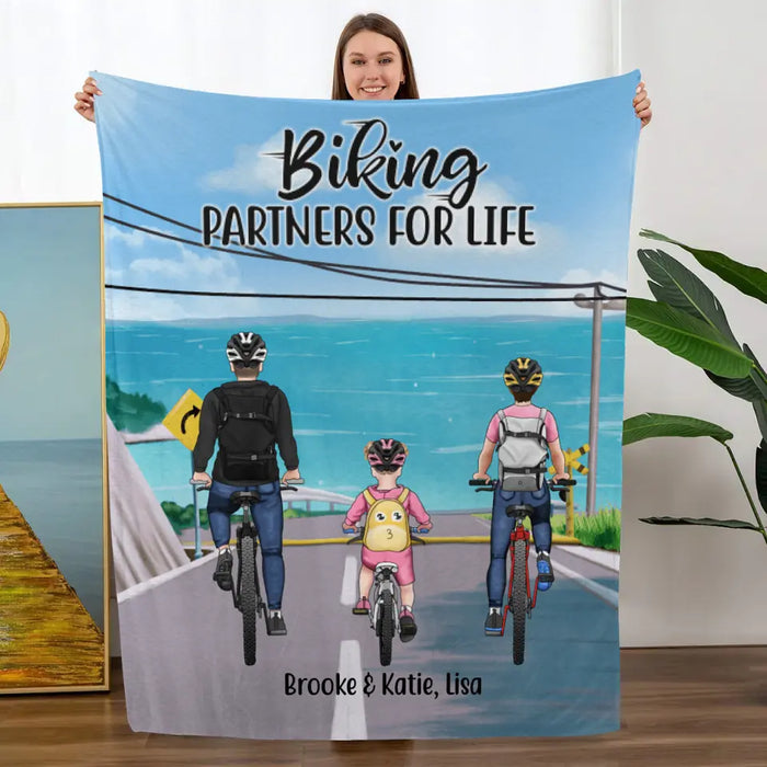 Biking Partners for Life - Personalized Gifts Custom Biking Blanket for Family, Couples, Biking Lovers