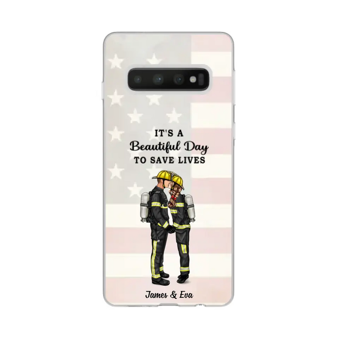 It's A Beautiful Day To Save Lives - Personalized Phone Case, Couple Portrait, Firefighter, EMS, Nurse, Police Officer, Military, Gifts by Occupation