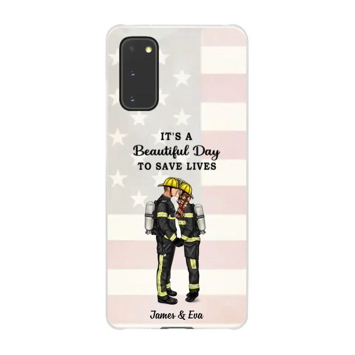 It's A Beautiful Day To Save Lives - Personalized Phone Case, Couple Portrait, Firefighter, EMS, Nurse, Police Officer, Military, Gifts by Occupation