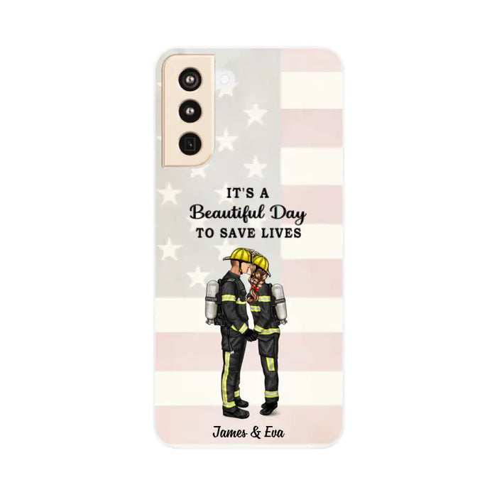 It's A Beautiful Day To Save Lives - Personalized Phone Case, Couple Portrait, Firefighter, EMS, Nurse, Police Officer, Military, Gifts by Occupation