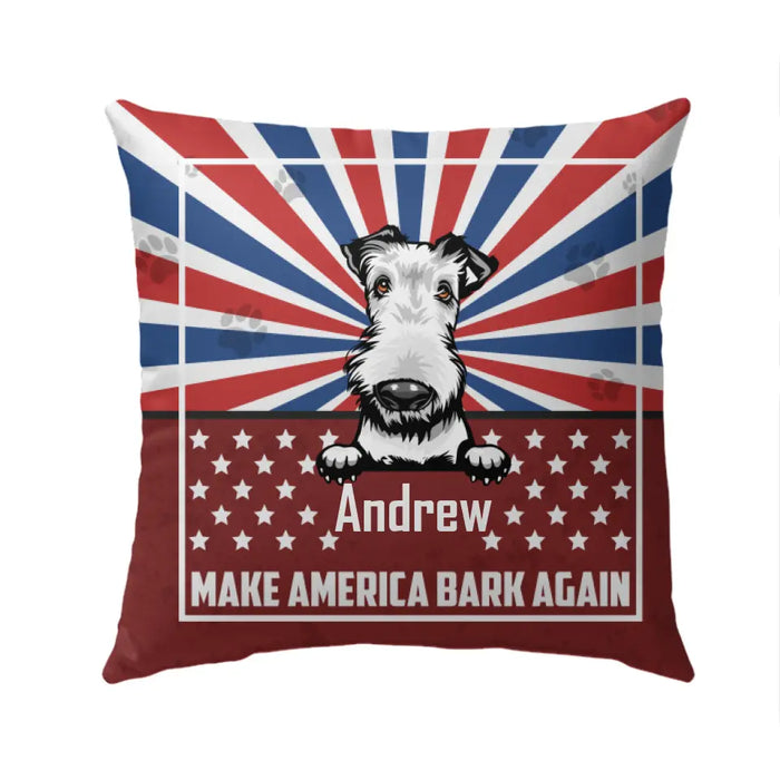 Personalized Pillow, Dog Make America Bark Again Custom Gift For The Fourth Of July