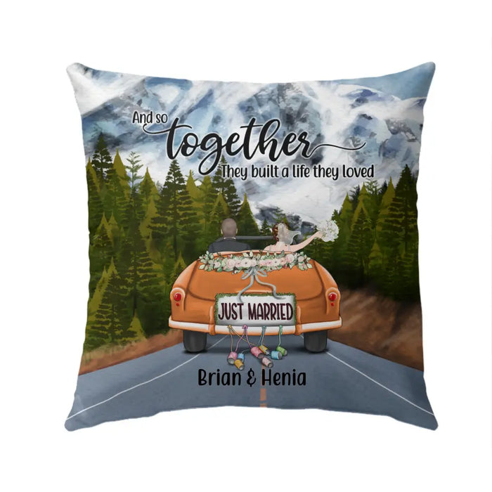 Personalized Pillow, Just Married Couple Driving, Gift For Couples