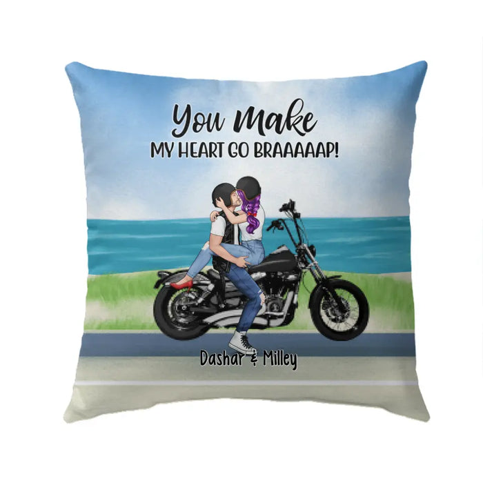 Kissing Motorcycle Couple - Personalized Pillow For Him, For Her, Motorcycle Lovers