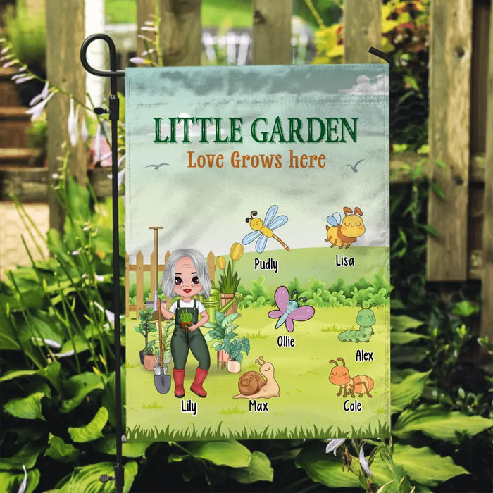 Little Garden Love Grows Here - Personalized Gifts Custom Gardening Garden Flag For Grandma, Gardeners