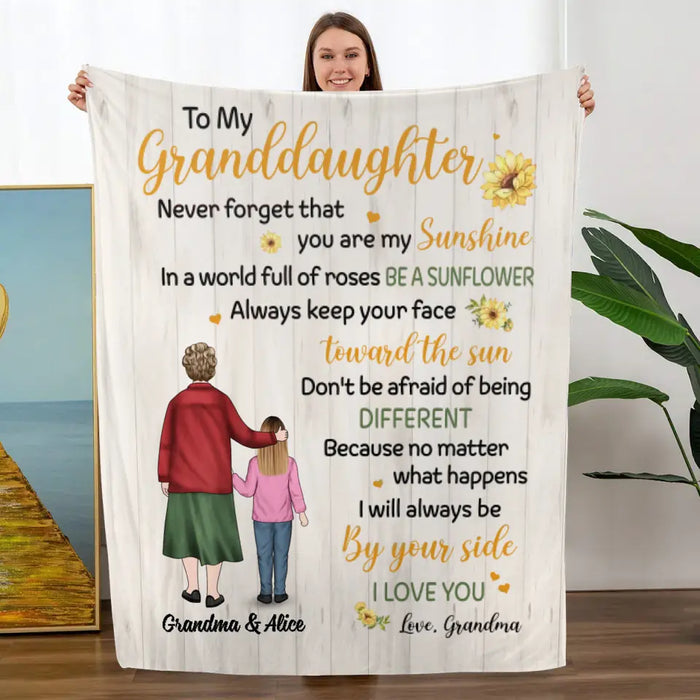 To My Granddaughter, Never Forget That You Are My Sunshine - Personalized Gifts Custom Blanket For Granddaughter From Grandma