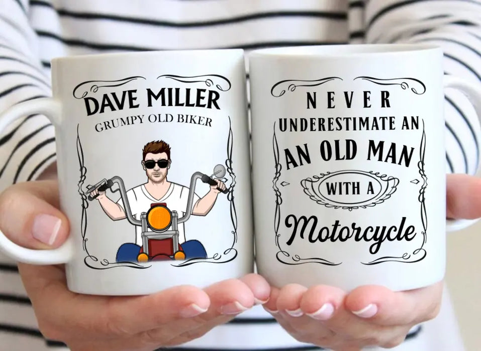 Never Underestimate an Old Man With a Motorcycle - Personalized Gifts Custom Mug for Him, Motorcycle Lovers