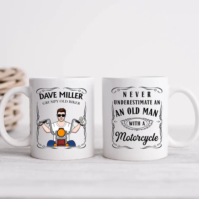 Never Underestimate an Old Man With a Motorcycle - Personalized Gifts Custom Mug for Him, Motorcycle Lovers