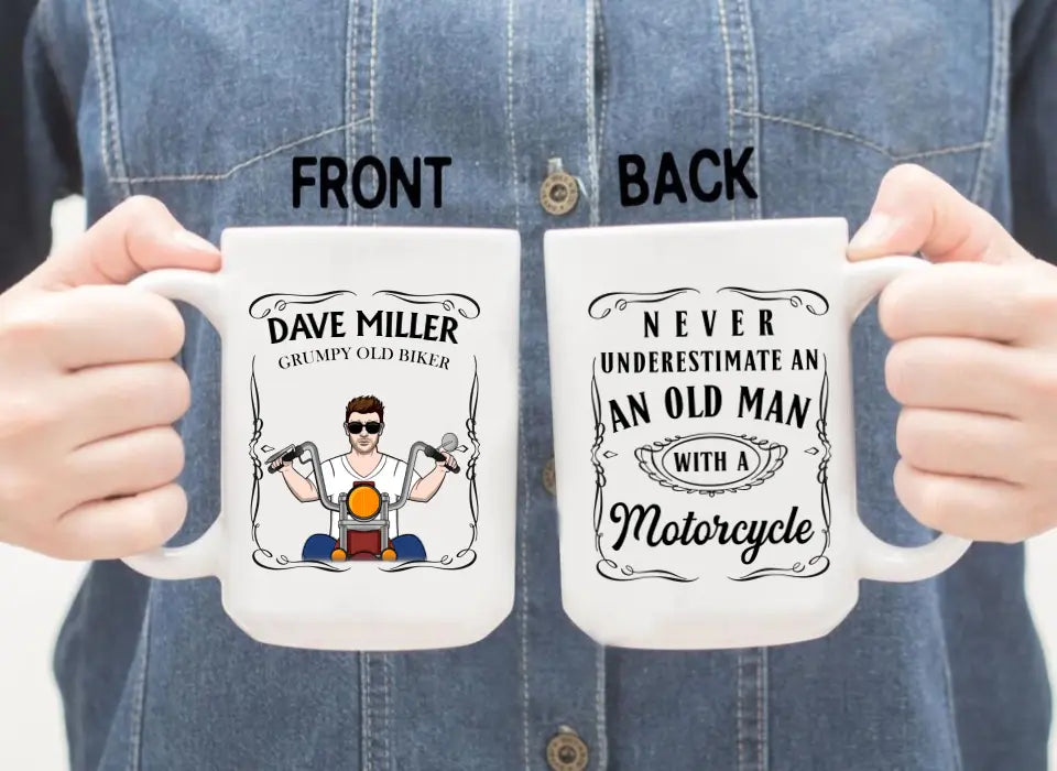 Never Underestimate an Old Man With a Motorcycle - Personalized Gifts Custom Mug for Him, Motorcycle Lovers