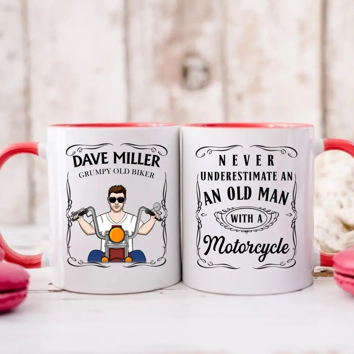 Never Underestimate an Old Man With a Motorcycle - Personalized Gifts Custom Mug for Him, Motorcycle Lovers