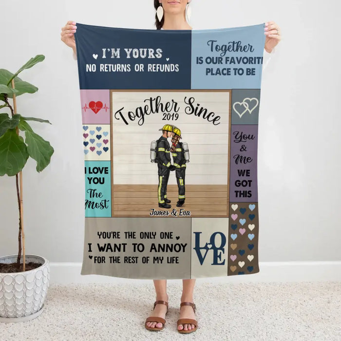 Together Since Year - Personalized Gifts Custom Blanket For Firefighter Nurse Police Military Couples