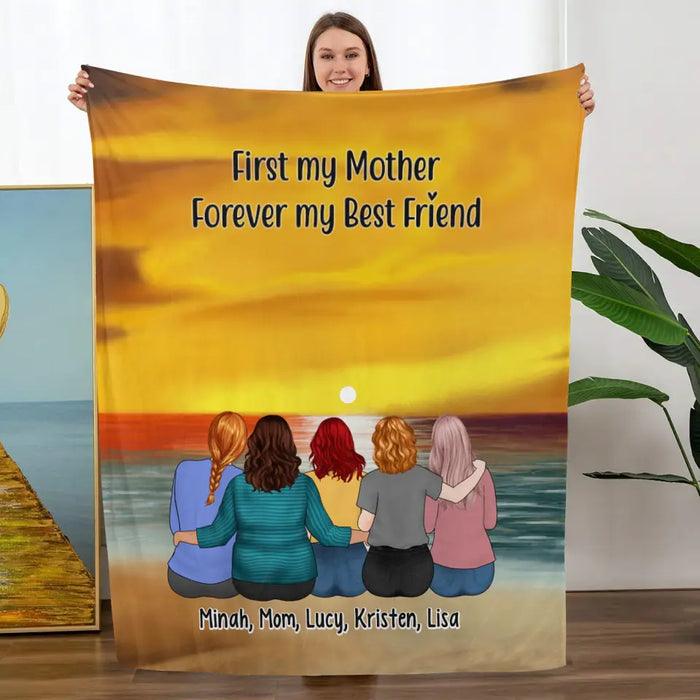 First My Mother Forever My Best Friend - Personalized Gifts Custom Mother and Daughters Memorial Blanket For Mom, Memorial Gifts