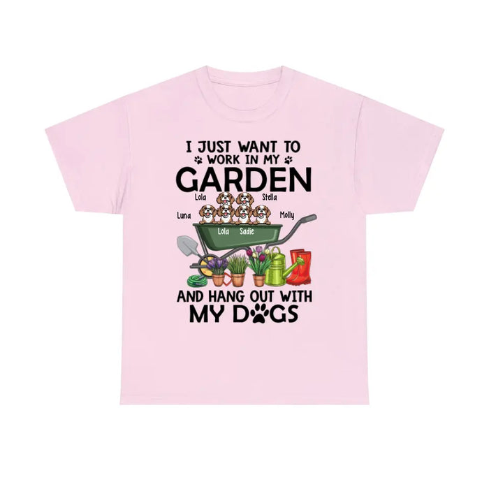 Personalized Shirt, I Just Want to Work in My Garden and Hang Out with My Dogs, Gift for Gardening and Dog Lovers