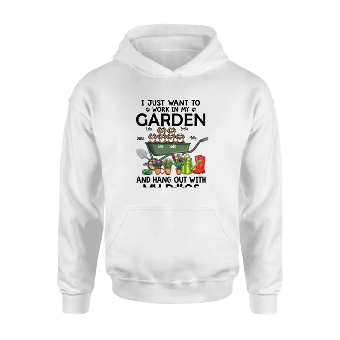 Personalized Shirt, I Just Want to Work in My Garden and Hang Out with My Dogs, Gift for Gardening and Dog Lovers