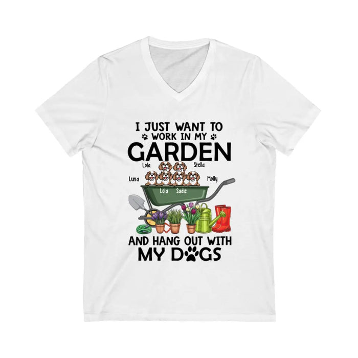 Personalized Shirt, I Just Want to Work in My Garden and Hang Out with My Dogs, Gift for Gardening and Dog Lovers