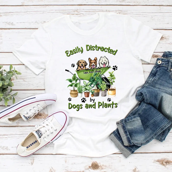 Easily Distracted By Dogs and Plants - Personalized Gifts Custom Gardening Shirt for Dog Mom, Gardeners