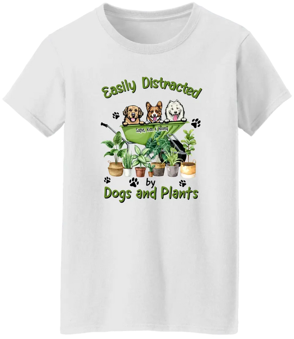 Easily Distracted By Dogs and Plants - Personalized Gifts Custom Gardening Shirt for Dog Mom, Gardeners