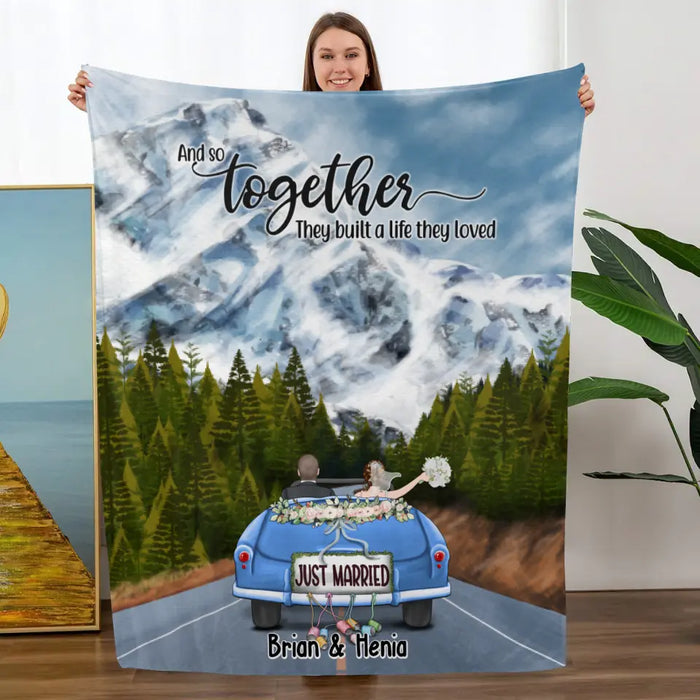 Personalized Blanket, Just Married Couple Driving, Gift For Couples